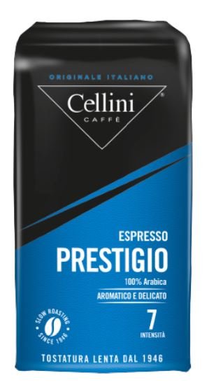 Kawa Mielona Prestigio (250g) 100% arabika - średnie palenie, łagodny smak, niska kofeina. Idealna do krótkiego espresso i kawy czarnej.