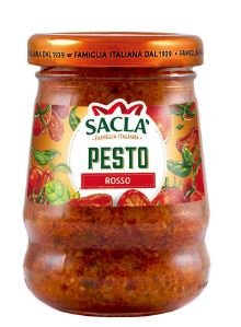 Sos Pesto Alla Siciliana Rosso (90g) - łagodne i aromatyczne. Pomidory, bazylia, sery i orzeszki piniowe.