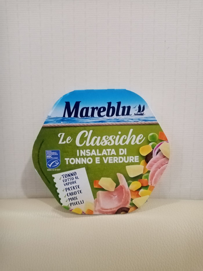 Sałatka Mareblu Insalata Tonno Verdire (220g) - z tuńczykiem, kukurydzą, papryką, zieloną fasolką szparagową i groszkiem.