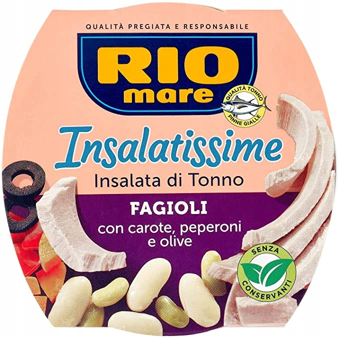 Rio Mare Insalatisssime Fagioli (160g) - sałatka z tuńczykiem i fasolą. Bogata w białko, Omega-3 i błonnik. Idealna na lunch lub przekąskę.
