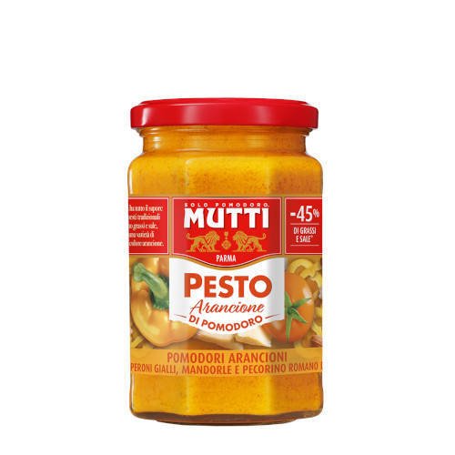 Pesto Mutti Pomidori Secchi 180g - słoneczne pesto z pomarańczowych pomidorów, sera Pecorino i migdałów. Idealne do makaronów czy pizzy!