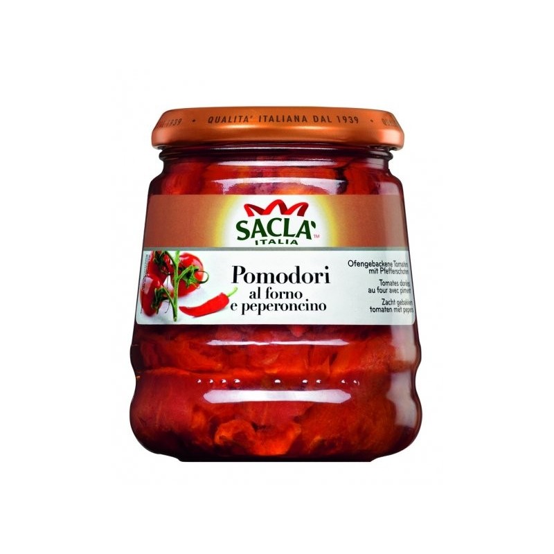 Pomidory Paprykowe Ostre Zapiekane (285g) - pikantne pomidory śliwkowe zapiekane w piecu z ostrą papryczką.