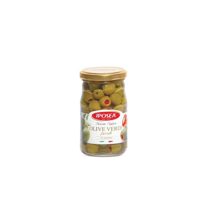 Oliwki Zielone Nadziew z Papryką (290g) IPOSEA - intensywny smak i aromat. Doskonałe do sałatek, kanapek i dań głównych.