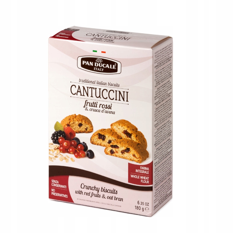 Ciastka Cantuccini z Czerwonymi Owocami 180g - to pyszna i zdrowa odmiana klasycznych włoskich ciasteczek.